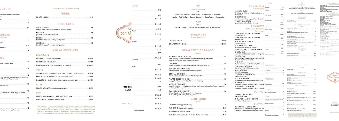 Sant Ambroeus Coffee Bar at Hanley Menu