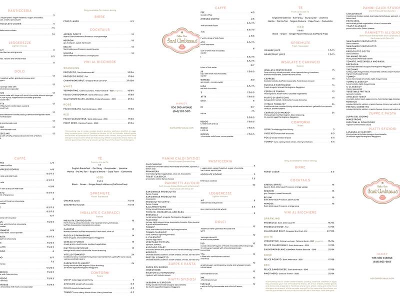 Sant Ambroeus Coffee Bar at Hanley Menu