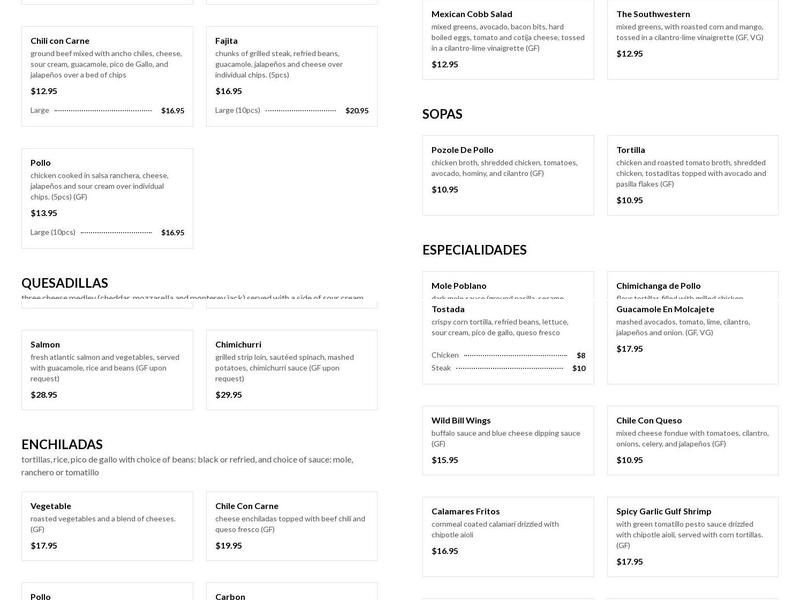 El Rio Grande Menu