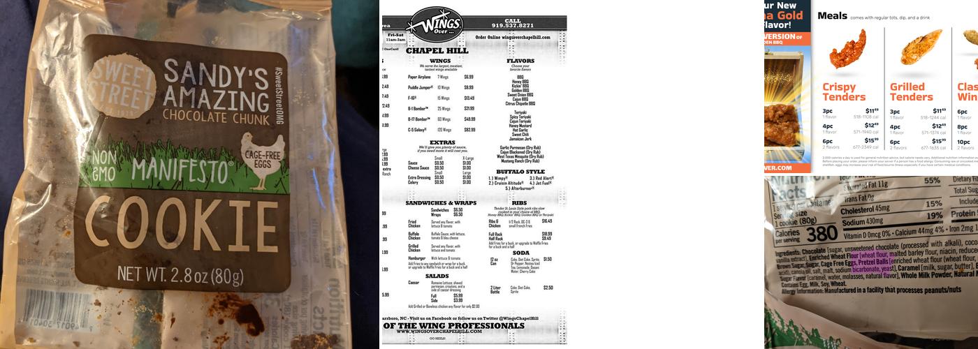 Wings Over Chapel Hill Menu