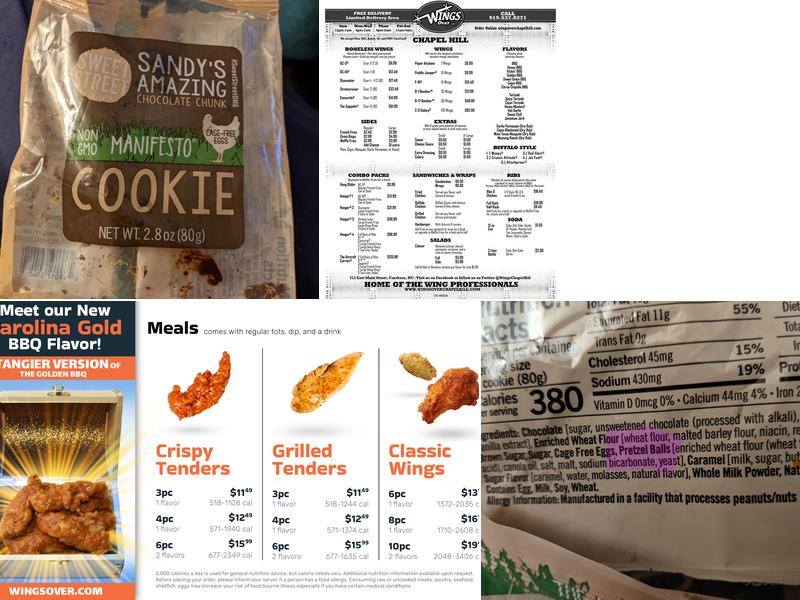 Wings Over Chapel Hill Menu