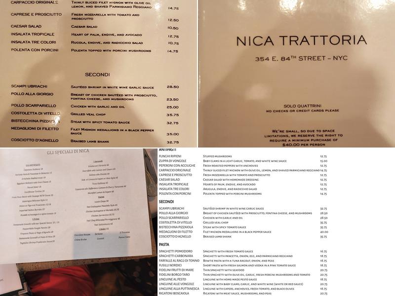 Nica Trattoria Menu
