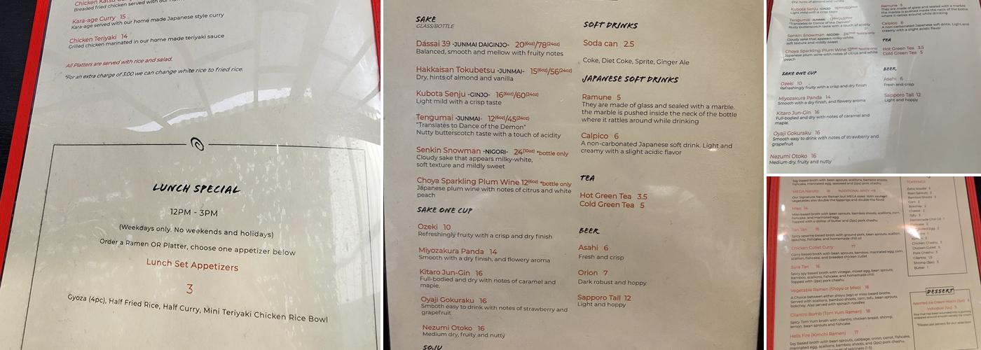 Naruto Ramen Menu