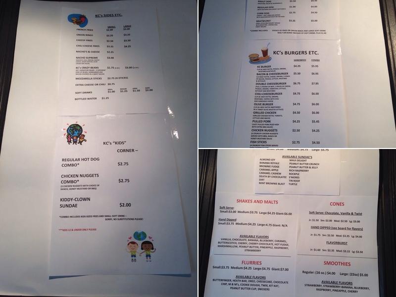 K C's Kones & Coneys Menu