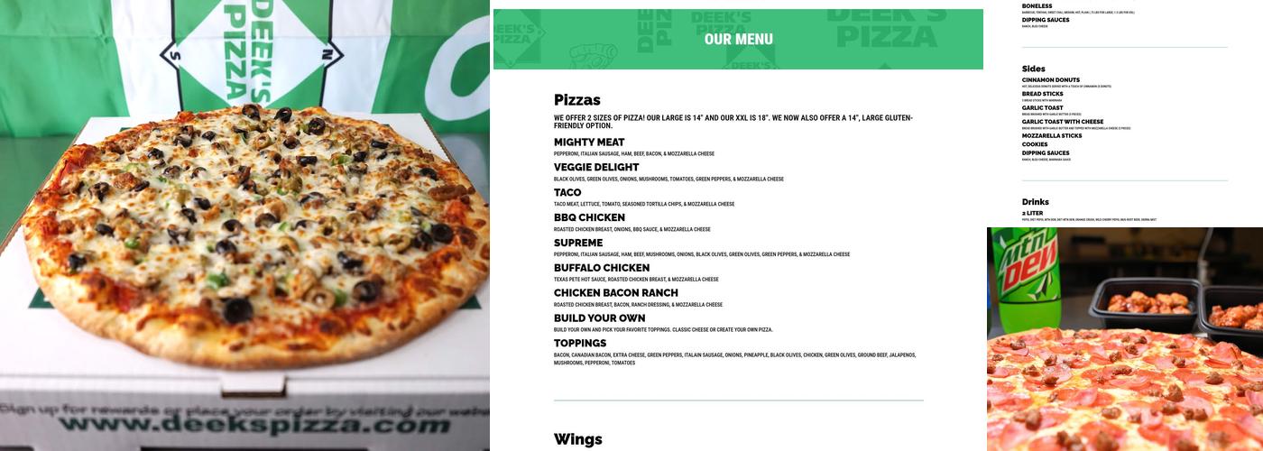 Deek's Pizza Menu