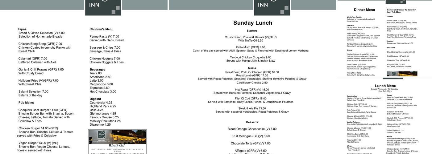 The Chequers Inn Menu