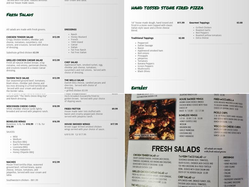 Artesian Wells Tavern Menu