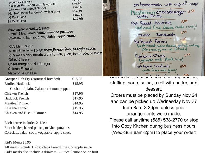 Cozy Kitchen Menu