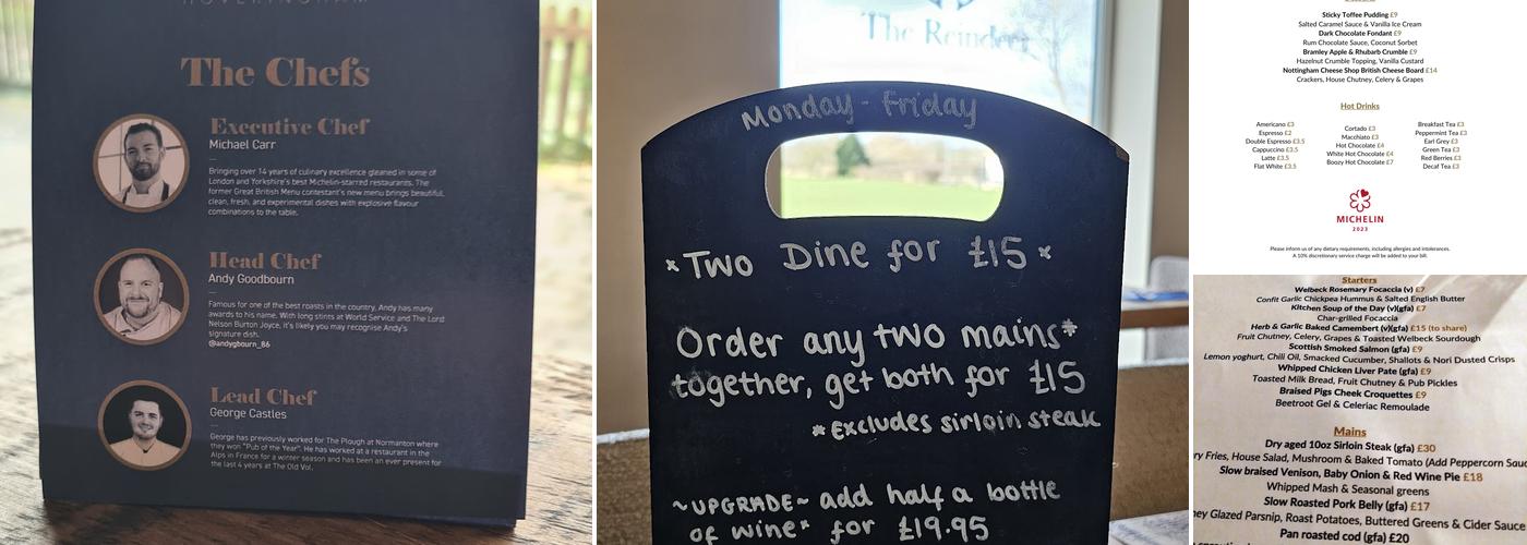 The Reindeer at Hoveringham Menu