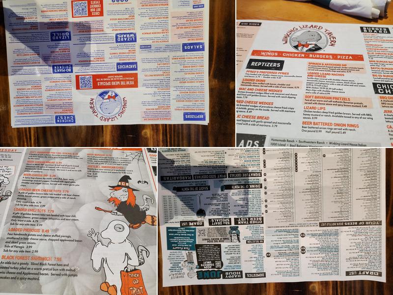 Winking Lizard Avon Menu