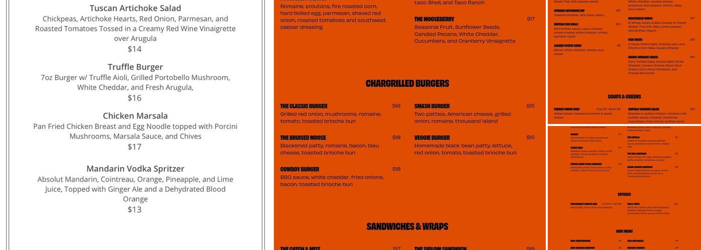 Moosehead Saloon Menu