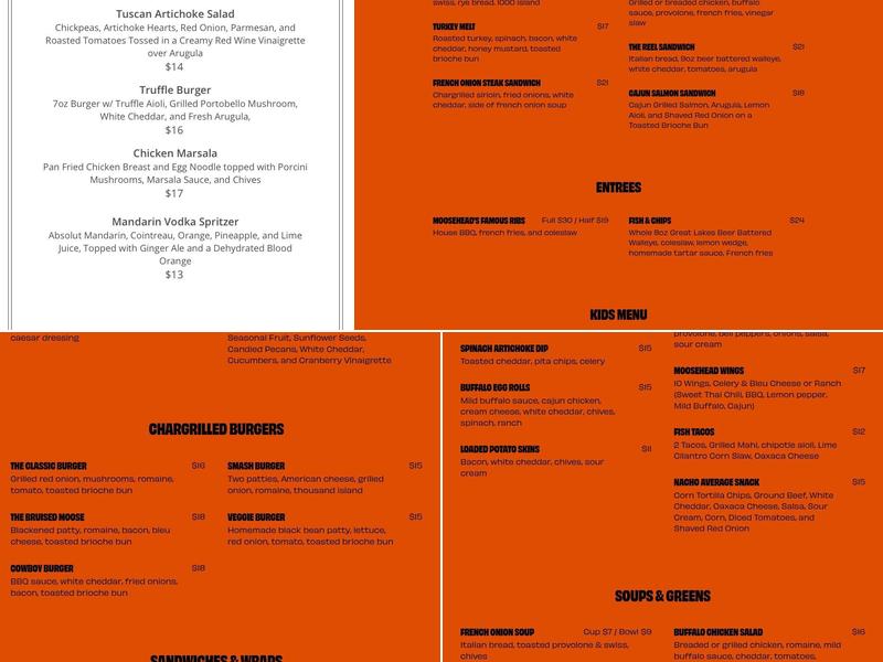 Moosehead Saloon Menu