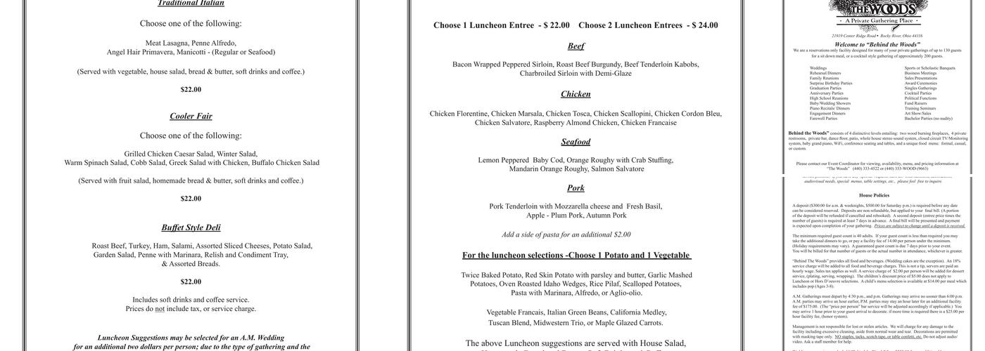 The Woods Restaurant and Lounge Menu