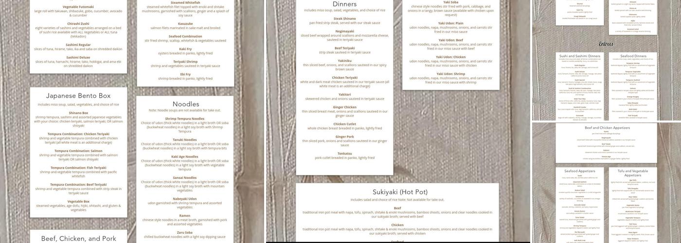 Shinano Sushi Bar & Japanese Cuisine Menu