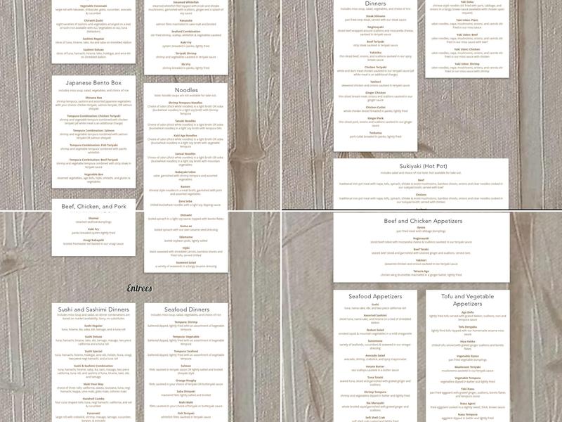 Shinano Sushi Bar & Japanese Cuisine Menu