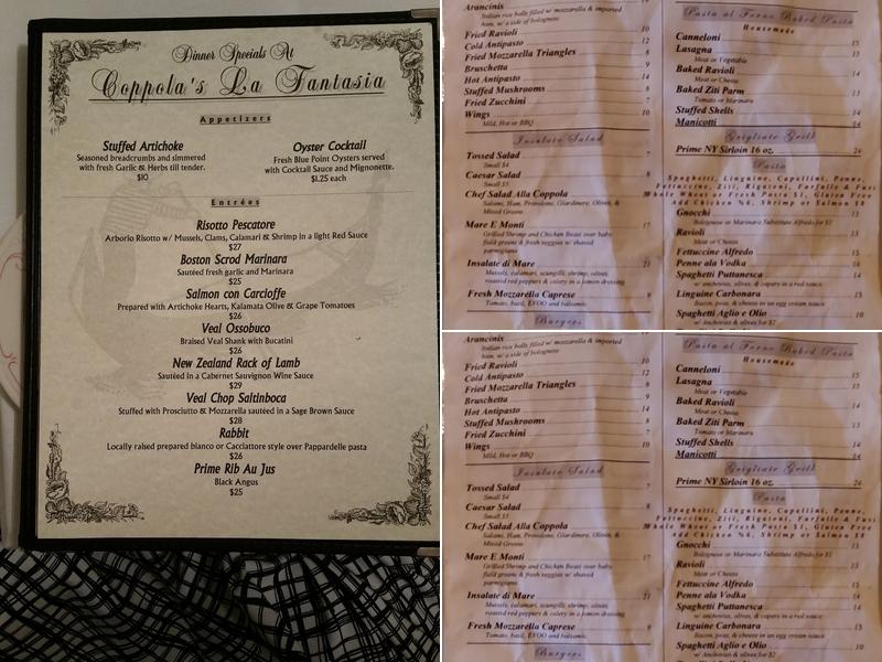 Coppola's La Fantasia Menu