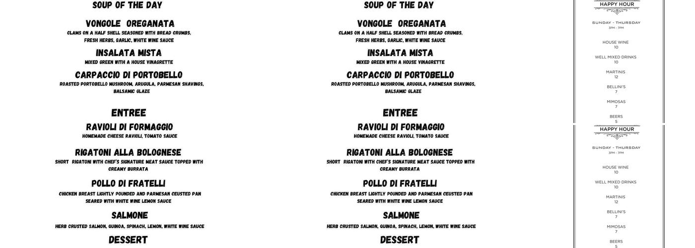 Fratelli's Croton Menu
