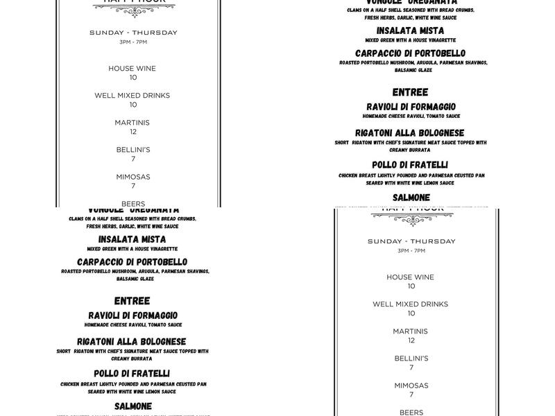 Fratelli's Croton Menu