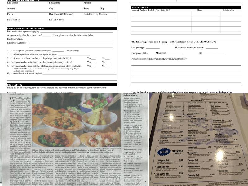 Blue Ginger Asian Bistro Menu