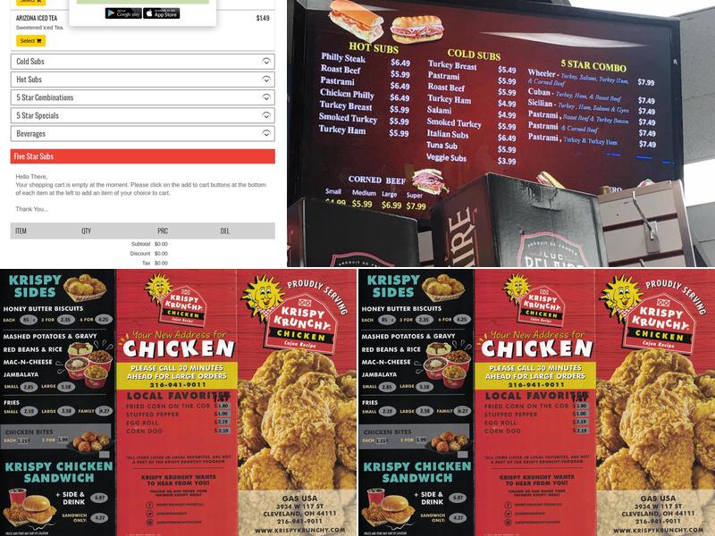 Five Star Subs Menu