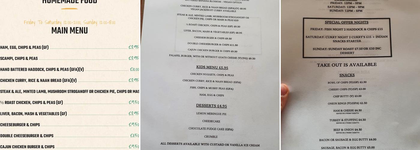 The Wheatsheaf Inn Menu
