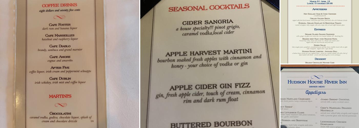 Hudson House River Inn Menu