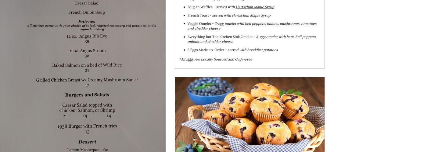 HideAway Country Inn - Boutique Hotel in Ohio Menu