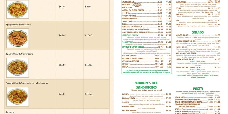 Marion's Piazza Menu