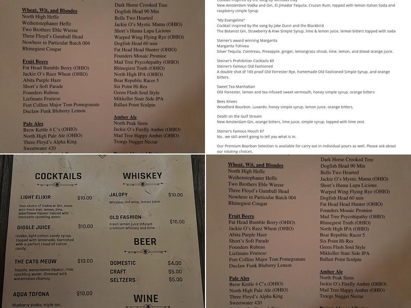 Steiner's Speakeasy Menu