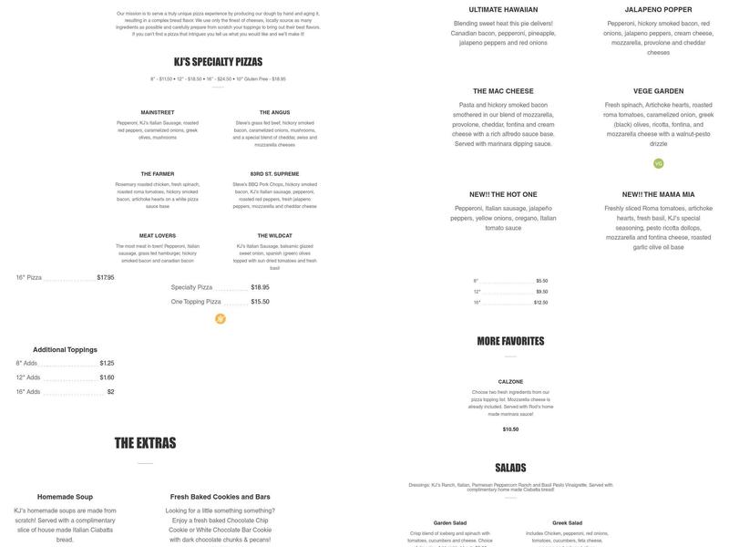 KJ's Pizzeria Menu