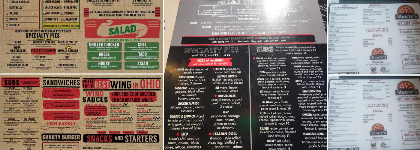 Shorty's Menu