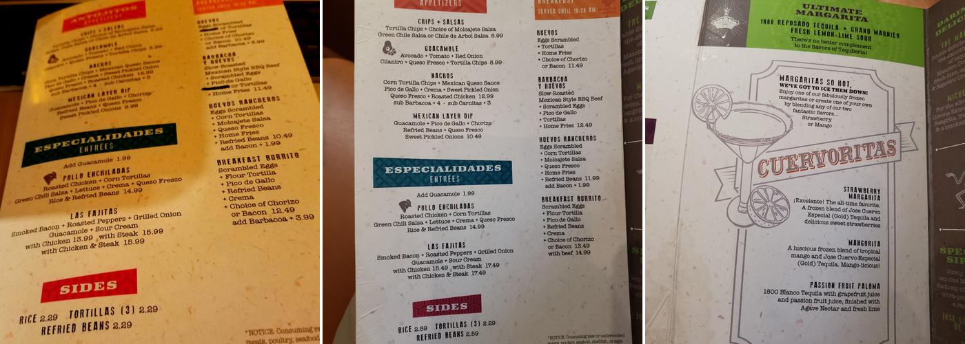 Jose Cuervo's Tequileria Menu