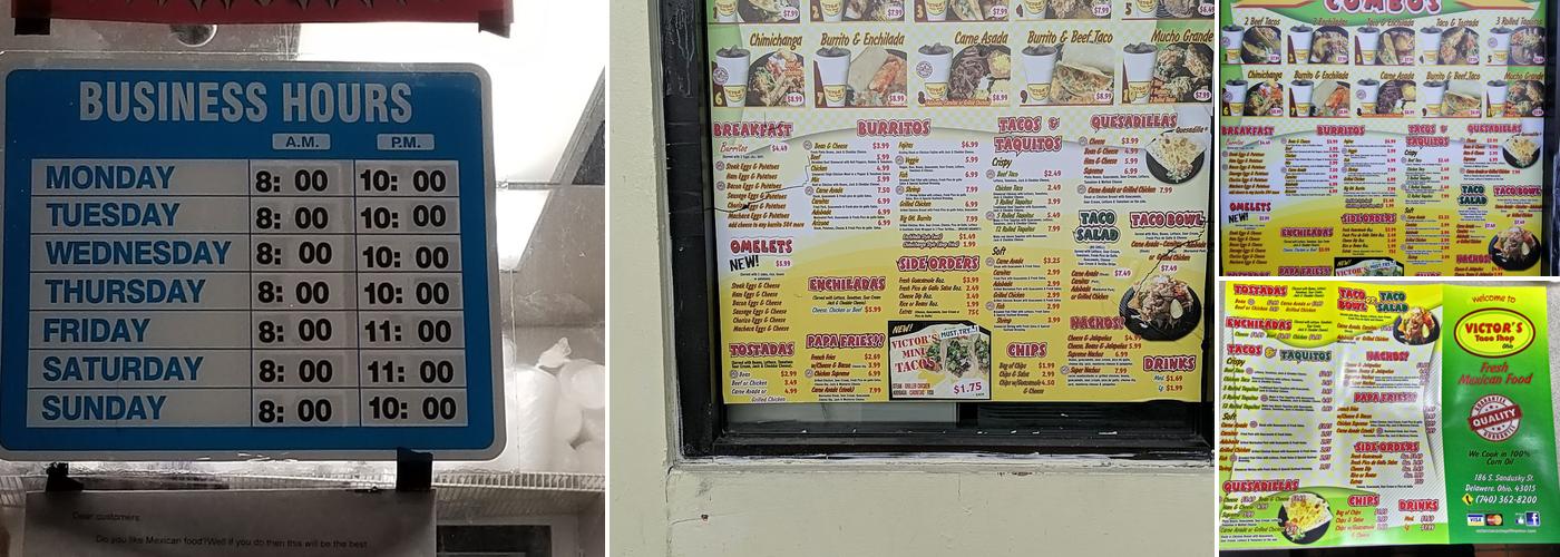 Victors Taco Shop Menu