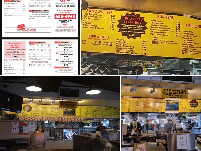 Zorba's Texas Hots Inc Menu