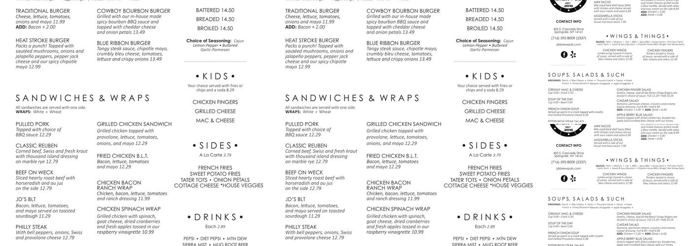 JD's Brew Pub Menu