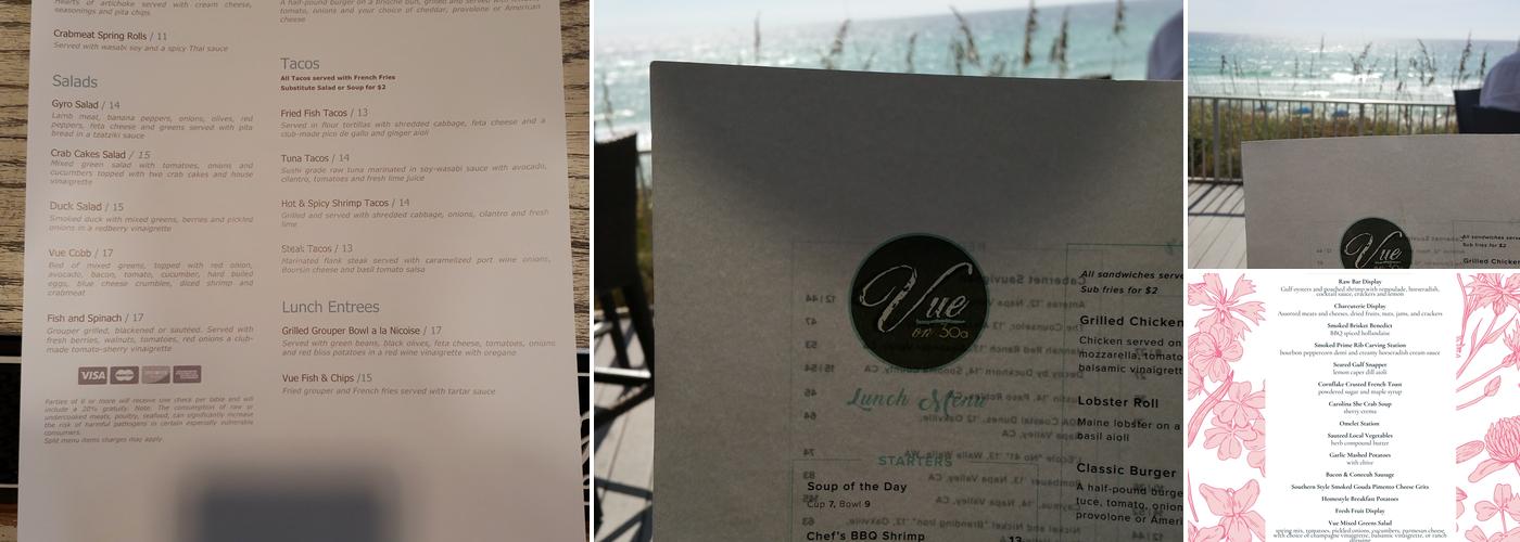 Vue on 30a Menu