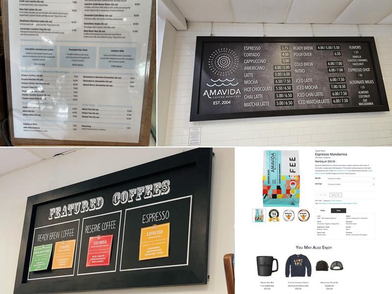 Amavida Coffee Roasters Menu