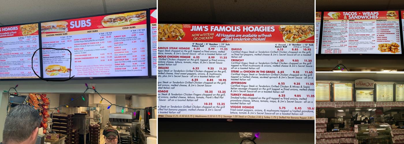 Jim's Steakout Menu