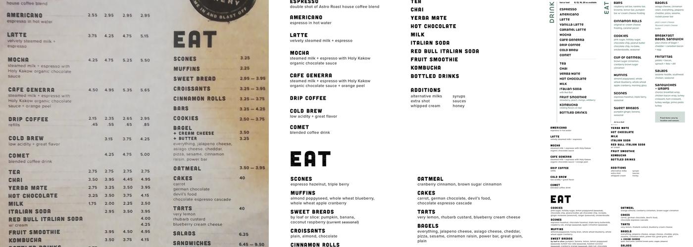 Rocket Bakery Menu