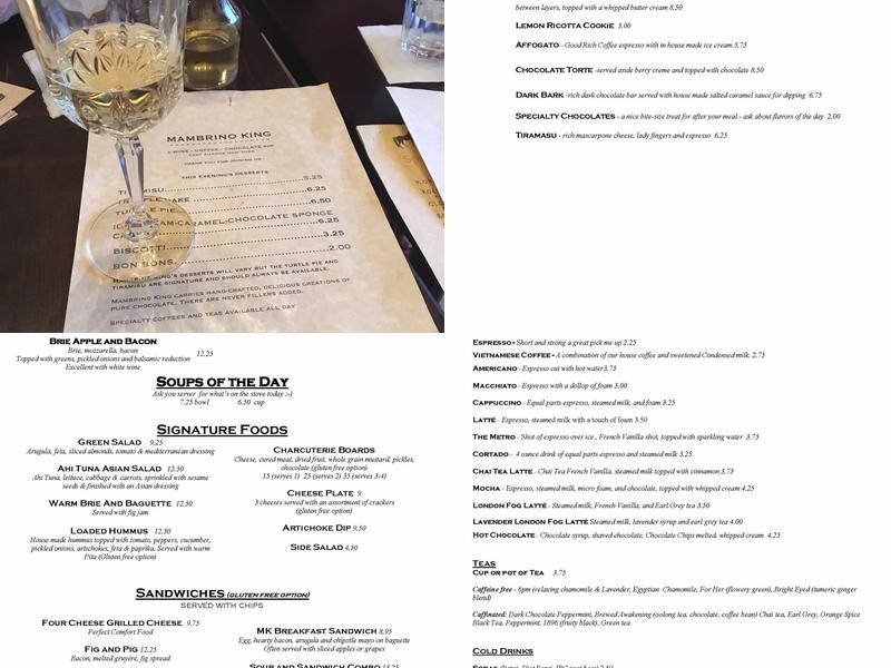 Mambrino King Wine Coffee Chocolate Café Menu