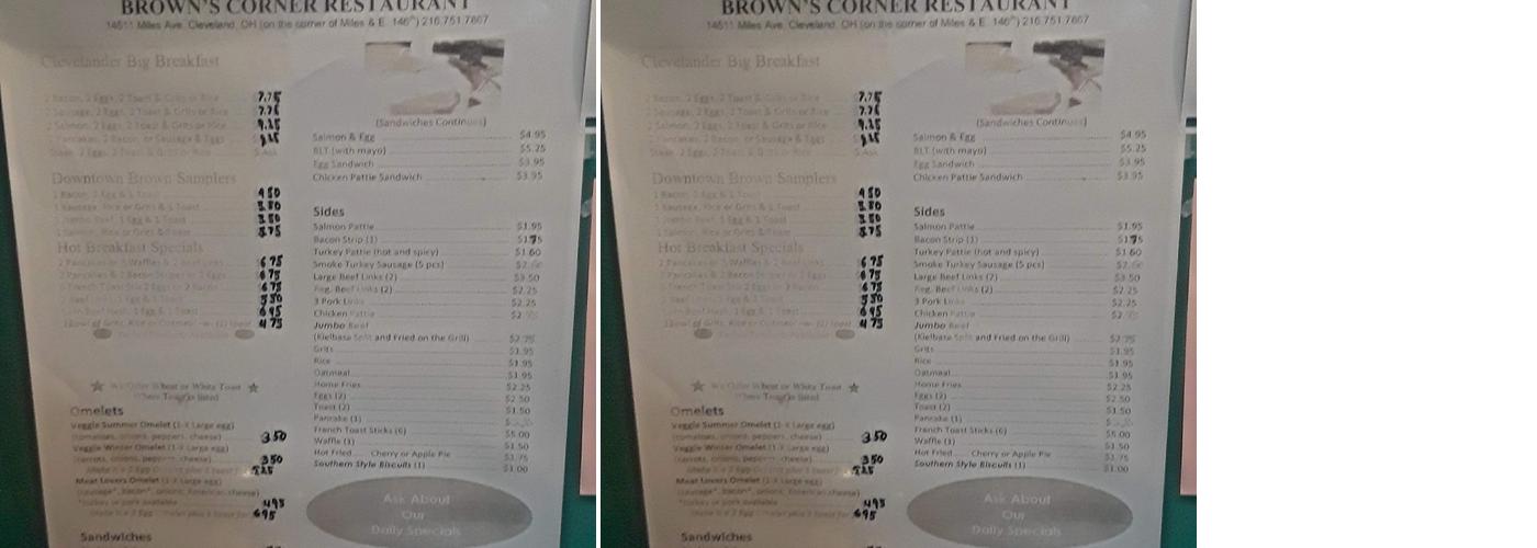 Brown's Corner Restaurant Menu