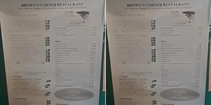 Brown's Corner Restaurant Menu