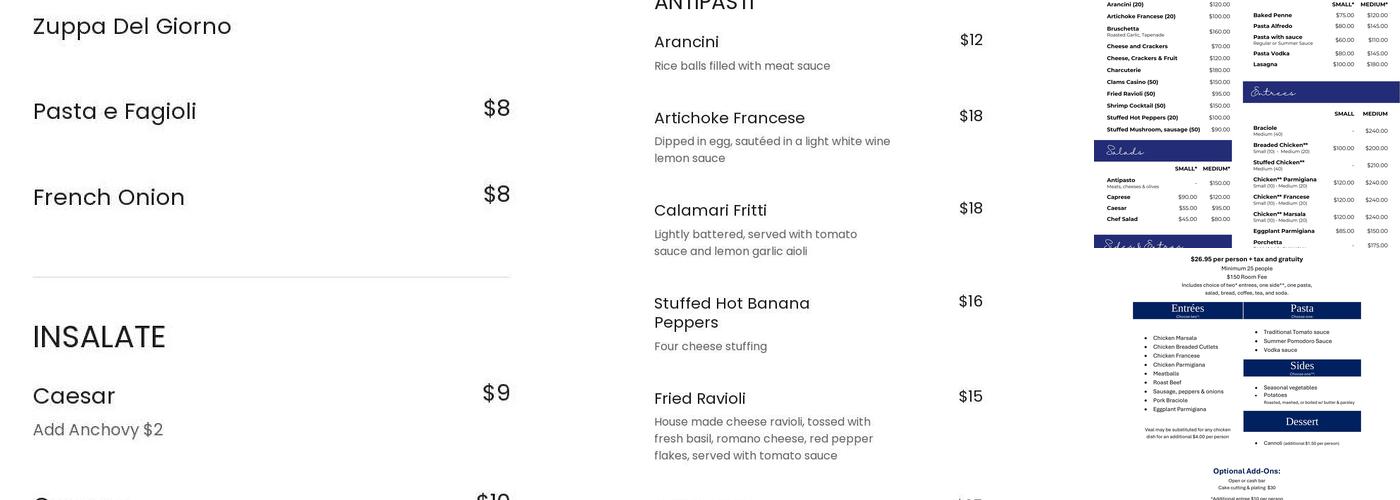 Amici Ristorante Menu