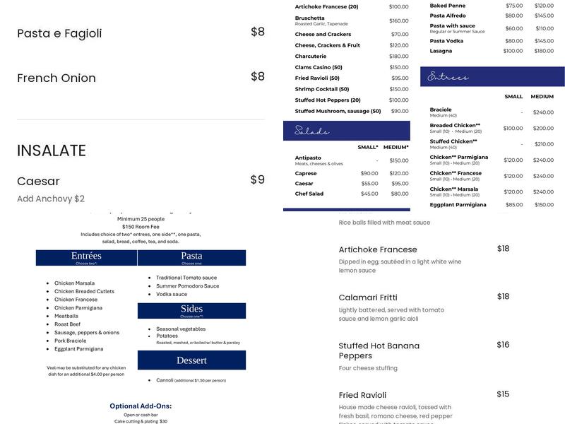 Amici Ristorante Menu