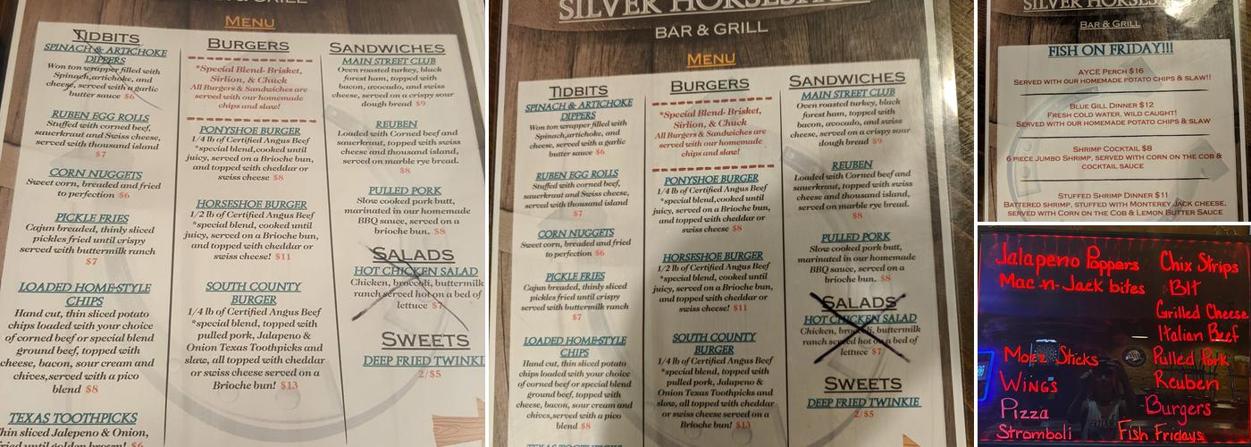 Silver Horseshoe Bar and Grill Menu