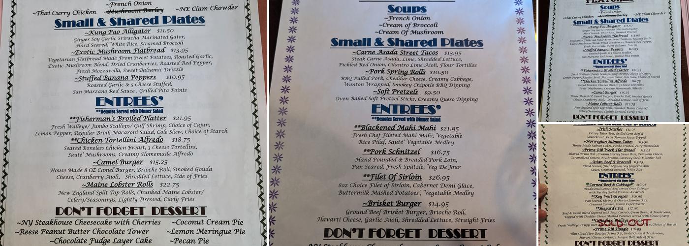 Colden Country Inn Menu