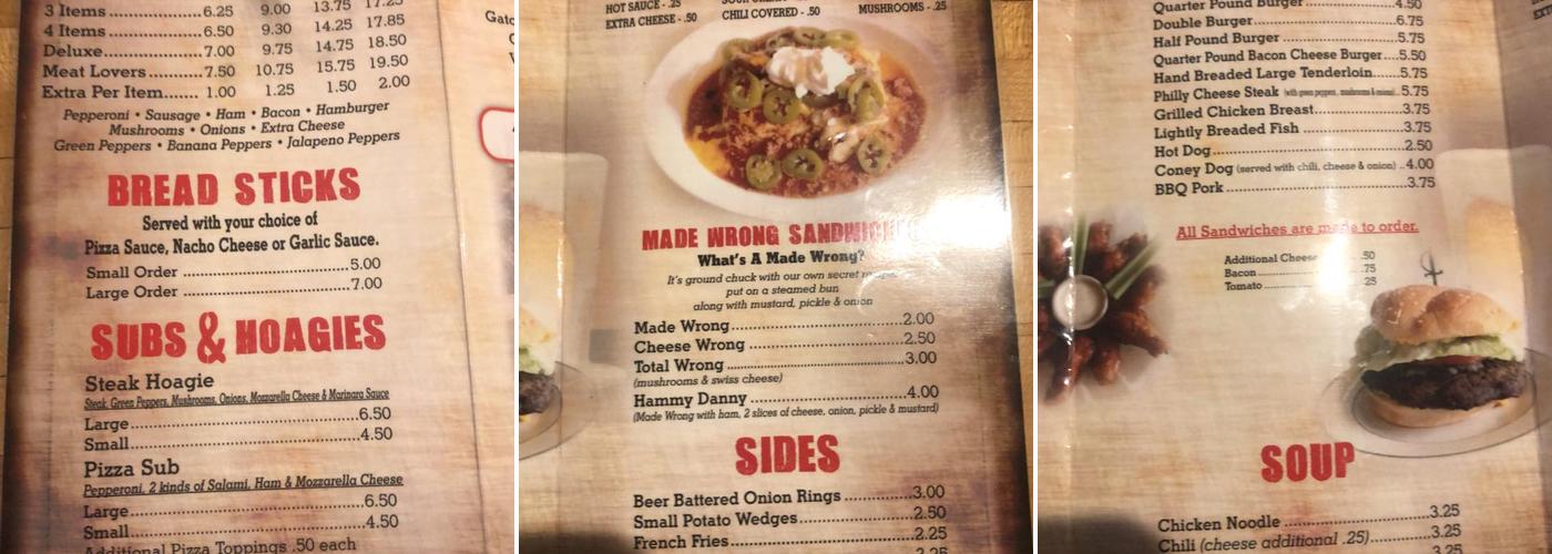 Danny's Place Menu