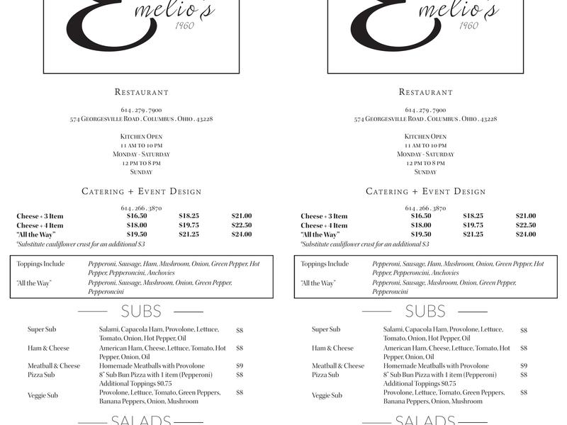 Emelio's Restaurant Menu