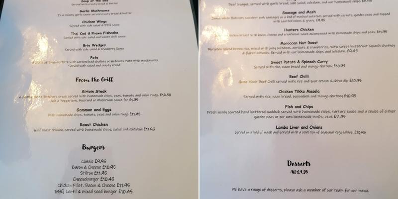 The Blue Post Inn Menu
