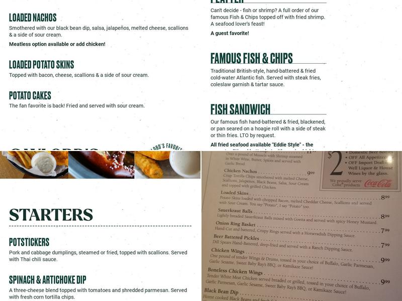 The Old Bag of Nails Pub - Hilliard Menu